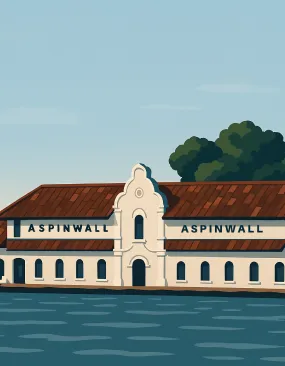 Outline drawing of a stadium building with an arched entrance.