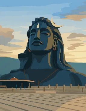 Outline drawing of a Lord Shiva statue representing Coimbatore location of Inspace.